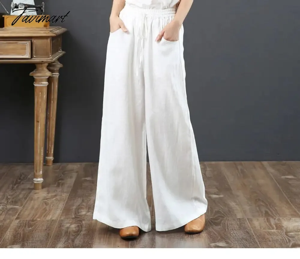 Tavimart Spring Summer Literary Ladies Loose Over Size Wide Leg Pants High Waist Mopping The Floor Pants for Women  Korean Style Pants