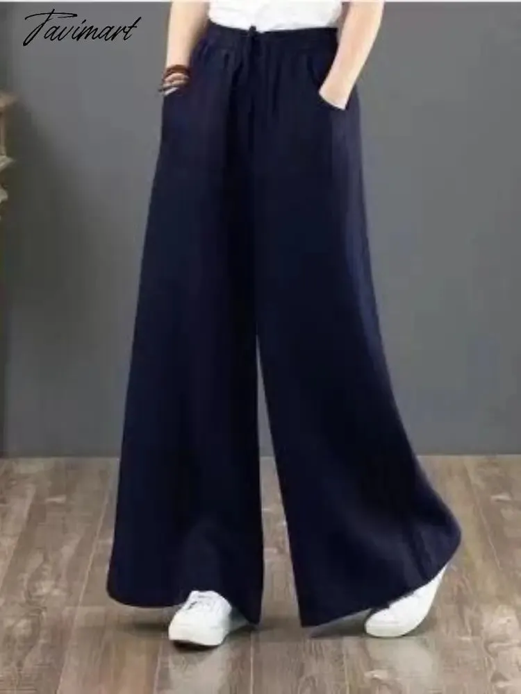 Tavimart Spring Summer Literary Ladies Loose Over Size Wide Leg Pants High Waist Mopping The Floor Pants for Women  Korean Style Pants