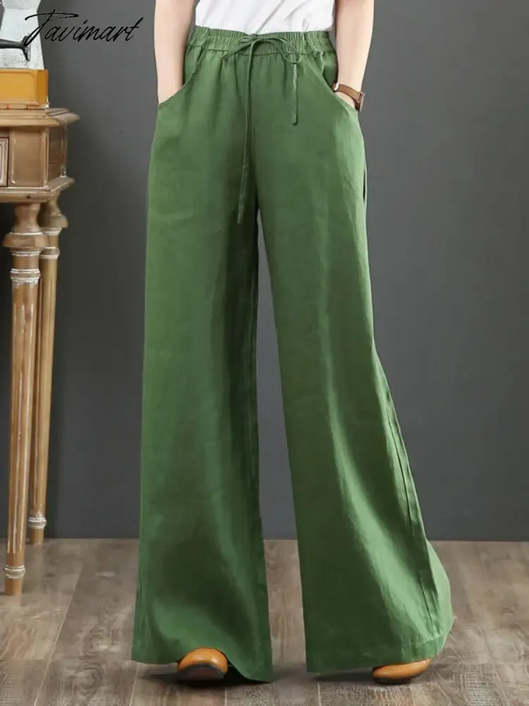 Tavimart Spring Summer Literary Ladies Loose Over Size Wide Leg Pants High Waist Mopping The Floor Pants for Women  Korean Style Pants