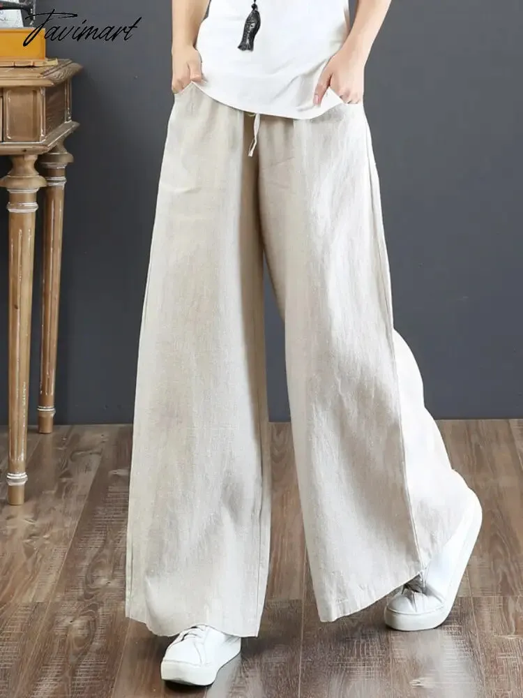 Tavimart Spring Summer Literary Ladies Loose Over Size Wide Leg Pants High Waist Mopping The Floor Pants for Women  Korean Style Pants