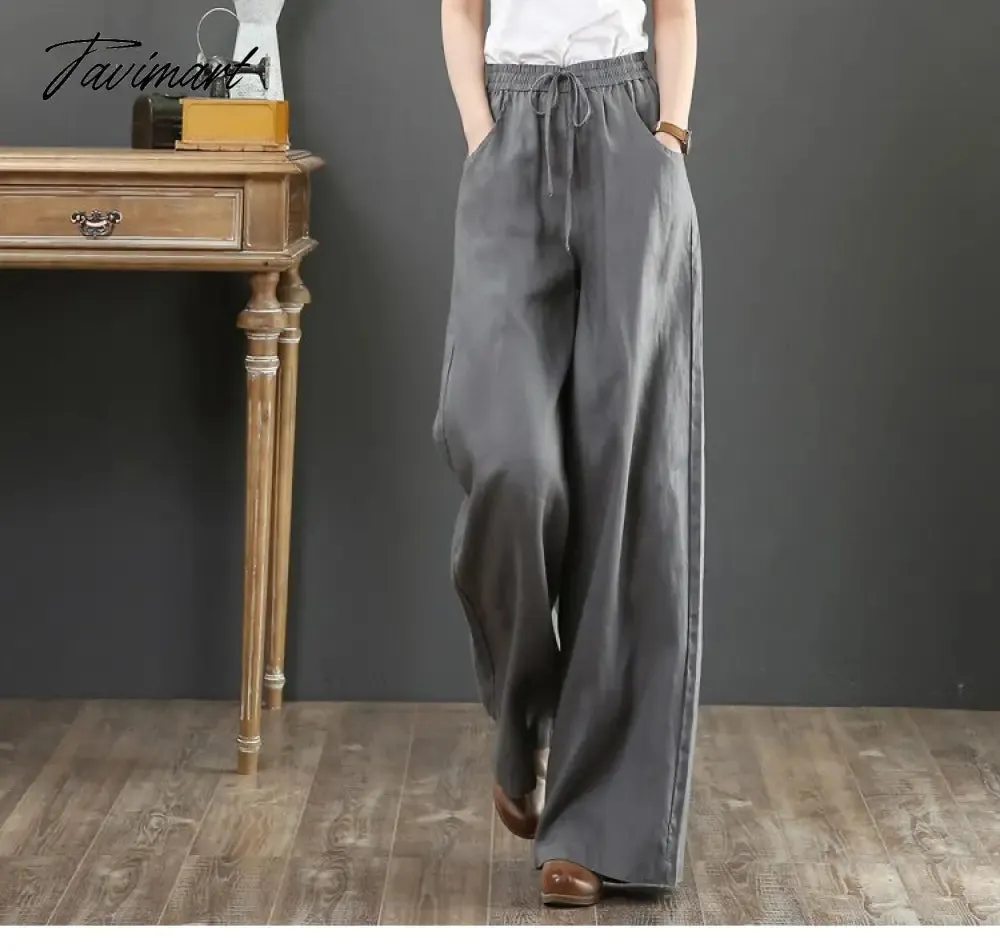 Tavimart Spring Summer Literary Ladies Loose Over Size Wide Leg Pants High Waist Mopping The Floor Pants for Women  Korean Style Pants