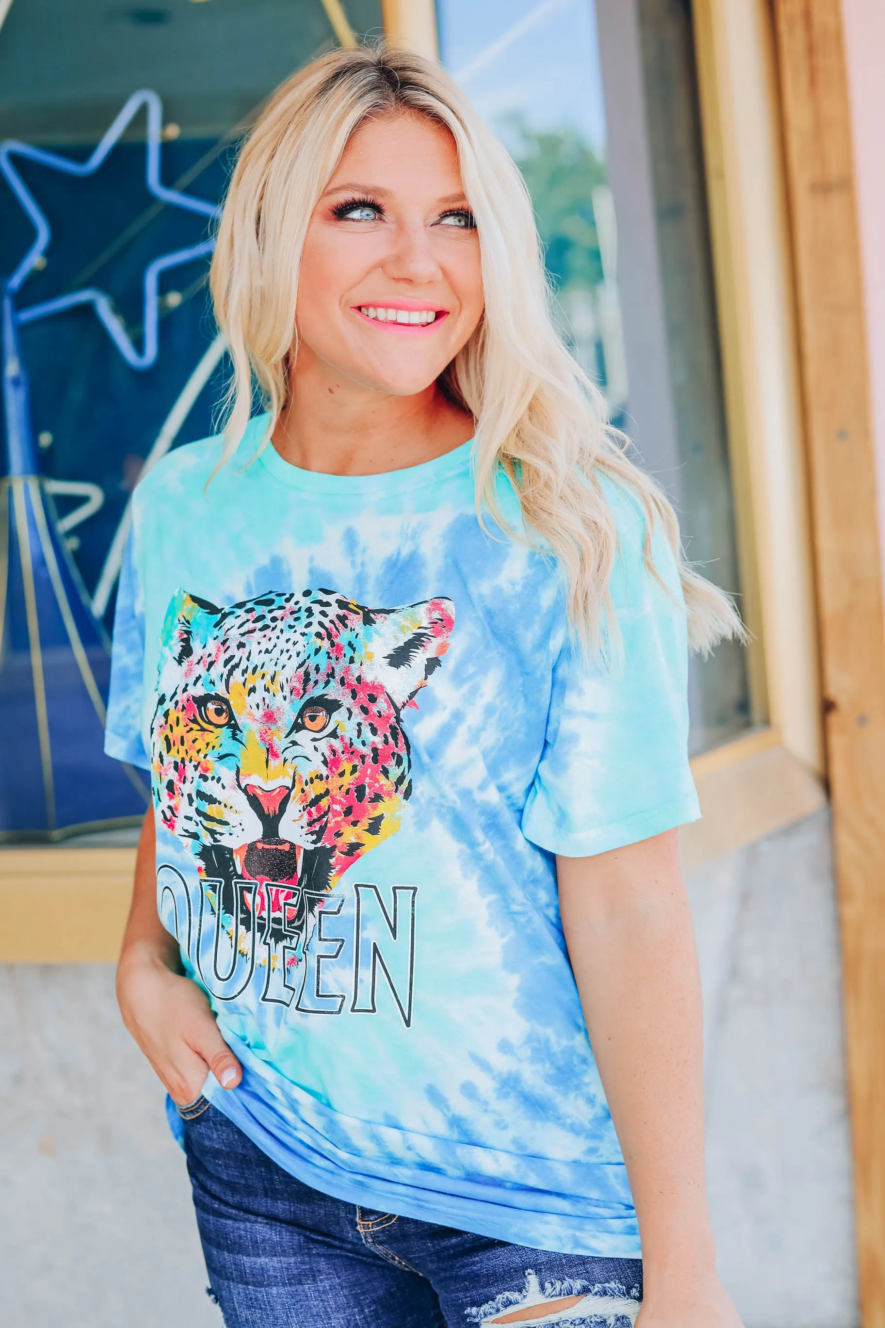 Tie Dye Leopard Queen  - Green/Blue