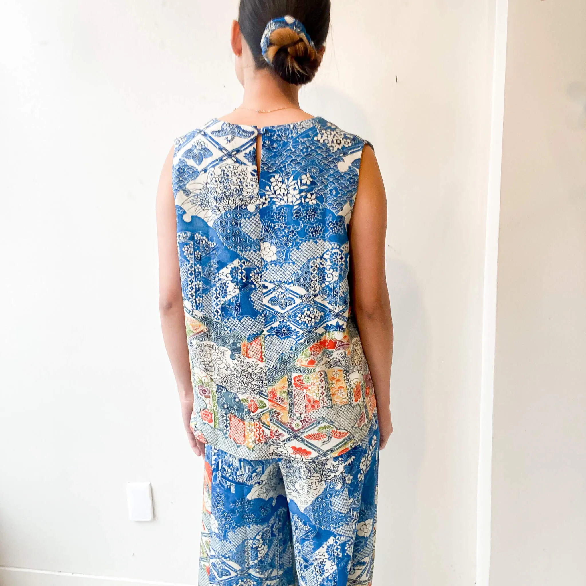 Tsumugi | Japanese Vintage Silk Kimono Shirt - Blue