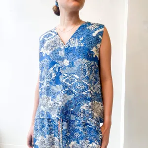 Tsumugi | Japanese Vintage Silk Kimono Shirt - Blue