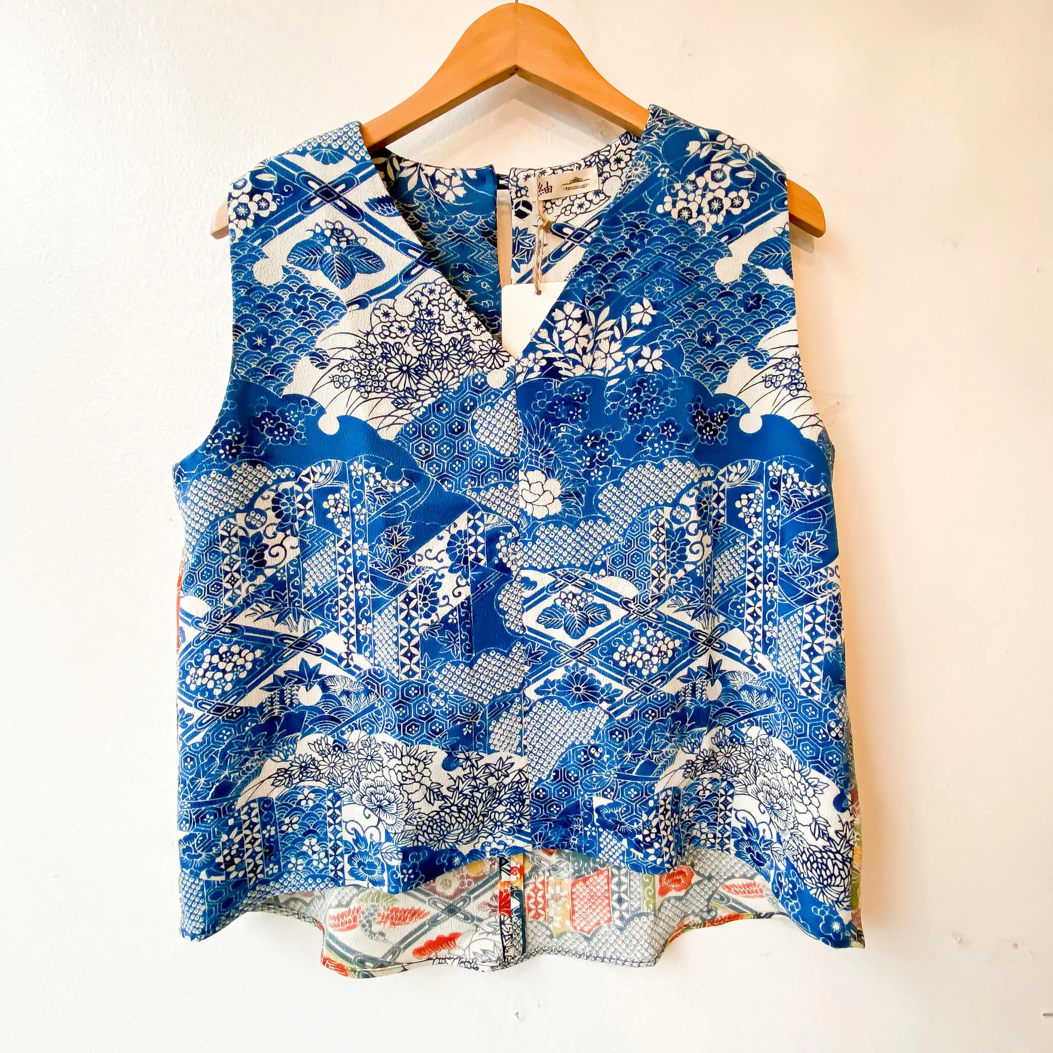 Tsumugi | Japanese Vintage Silk Kimono Shirt - Blue