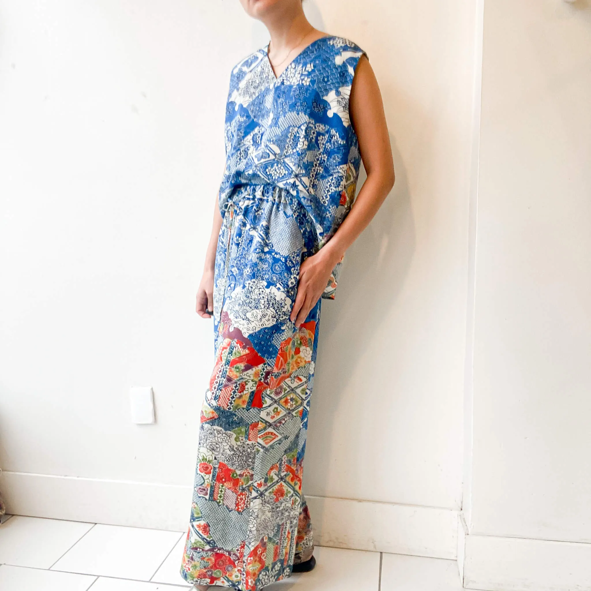 Tsumugi | Japanese Vintage Silk Kimono Shirt - Blue