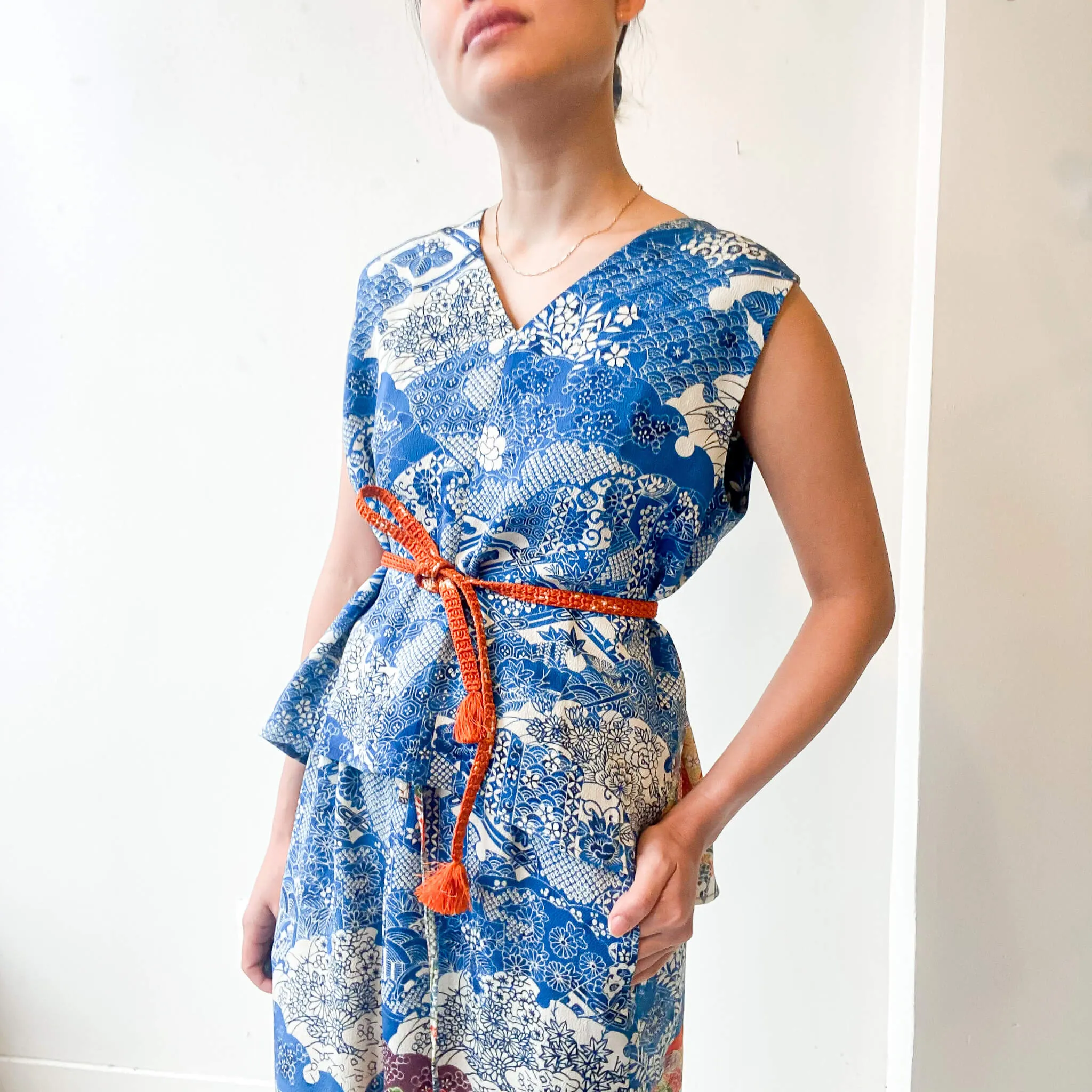 Tsumugi | Japanese Vintage Silk Kimono Shirt - Blue