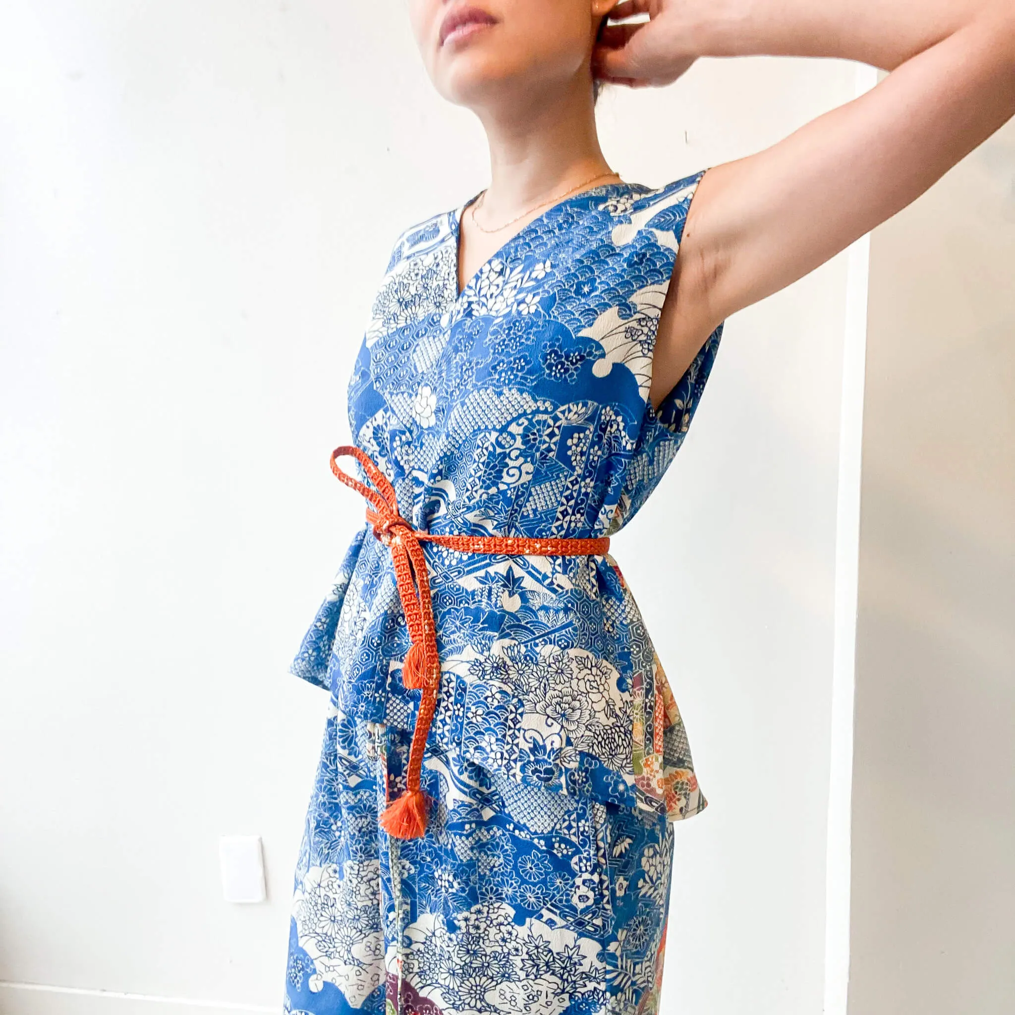 Tsumugi | Japanese Vintage Silk Kimono Shirt - Blue