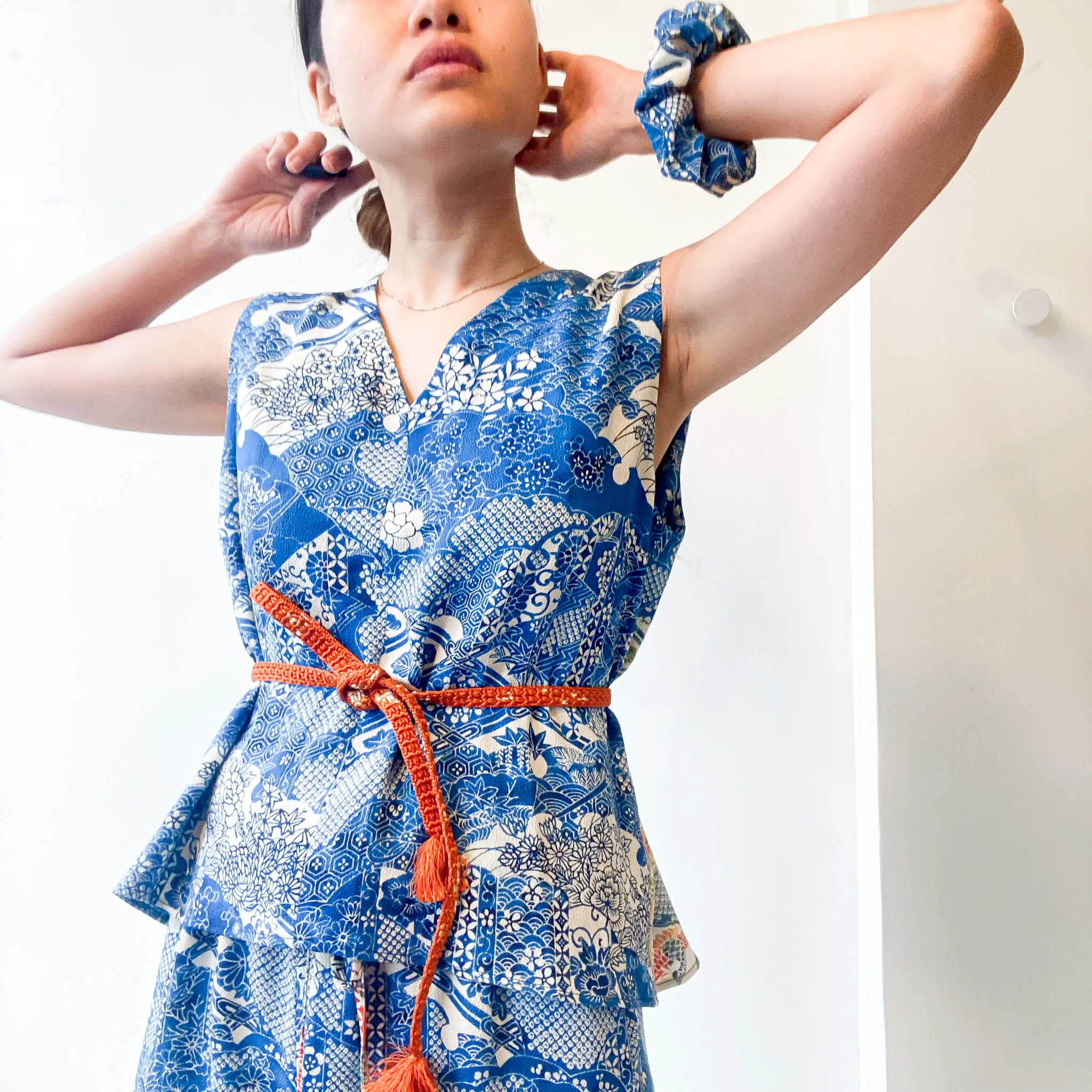 Tsumugi | Japanese Vintage Silk Kimono Shirt - Blue