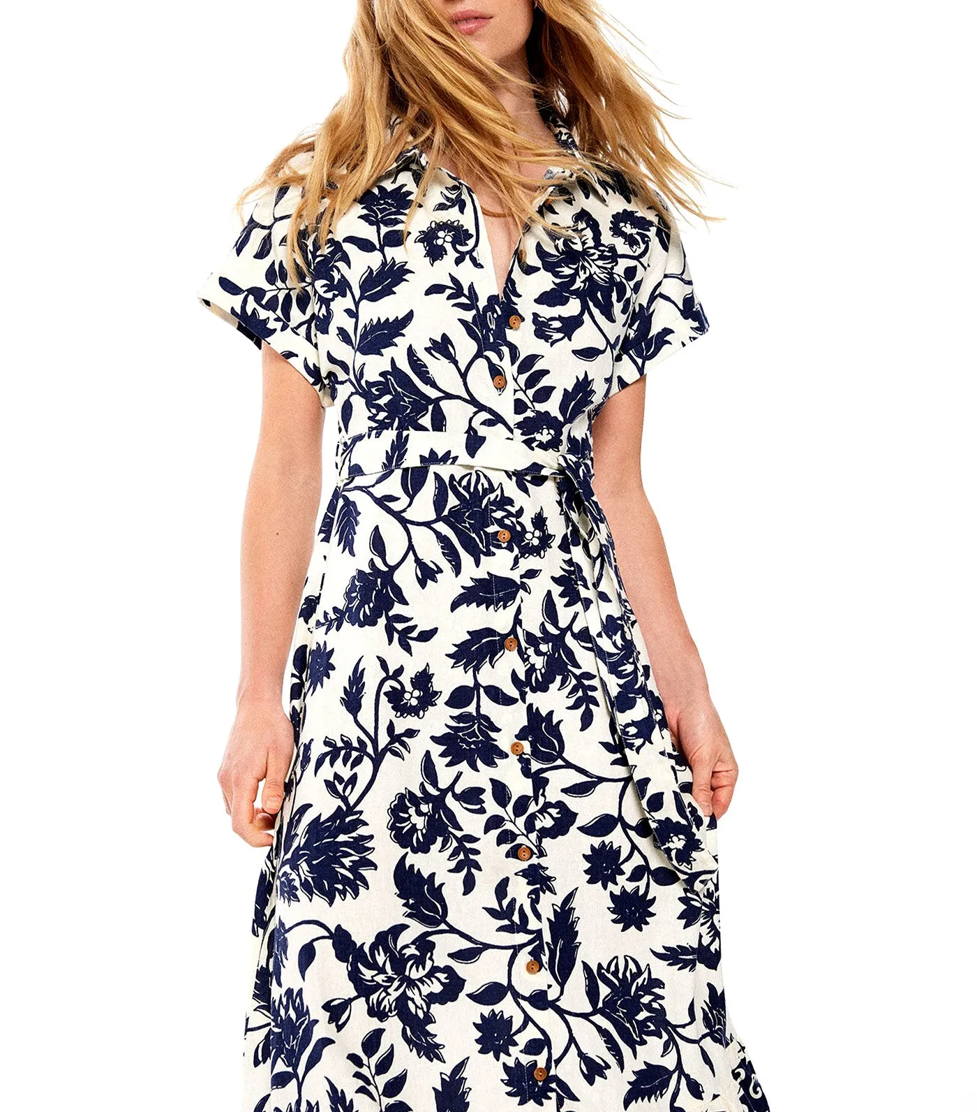 Two-Tone Printed Midi Shirt Dress