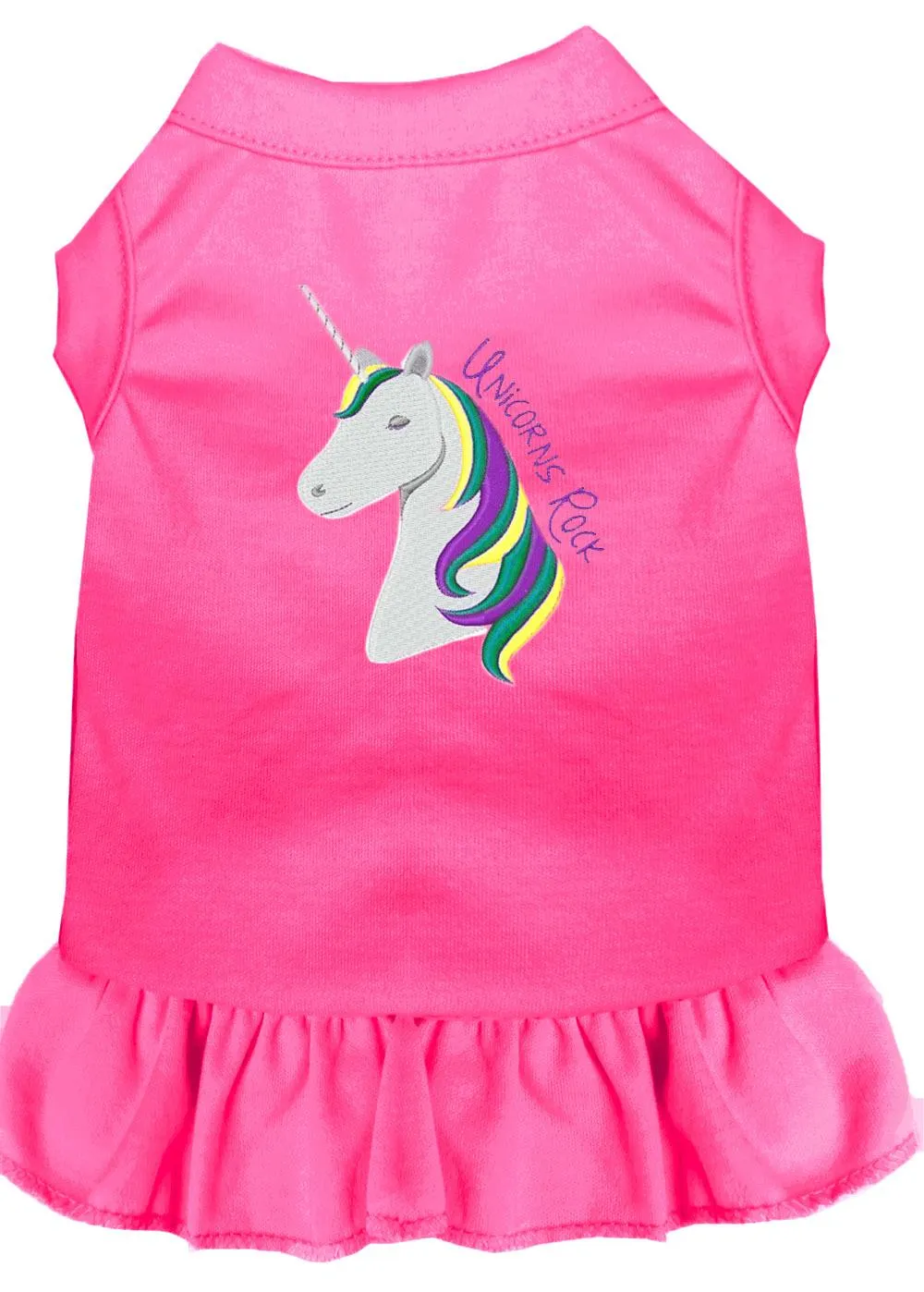 Unicorns Rock Embroidered Dog Dress Bright Pink Lg (14)