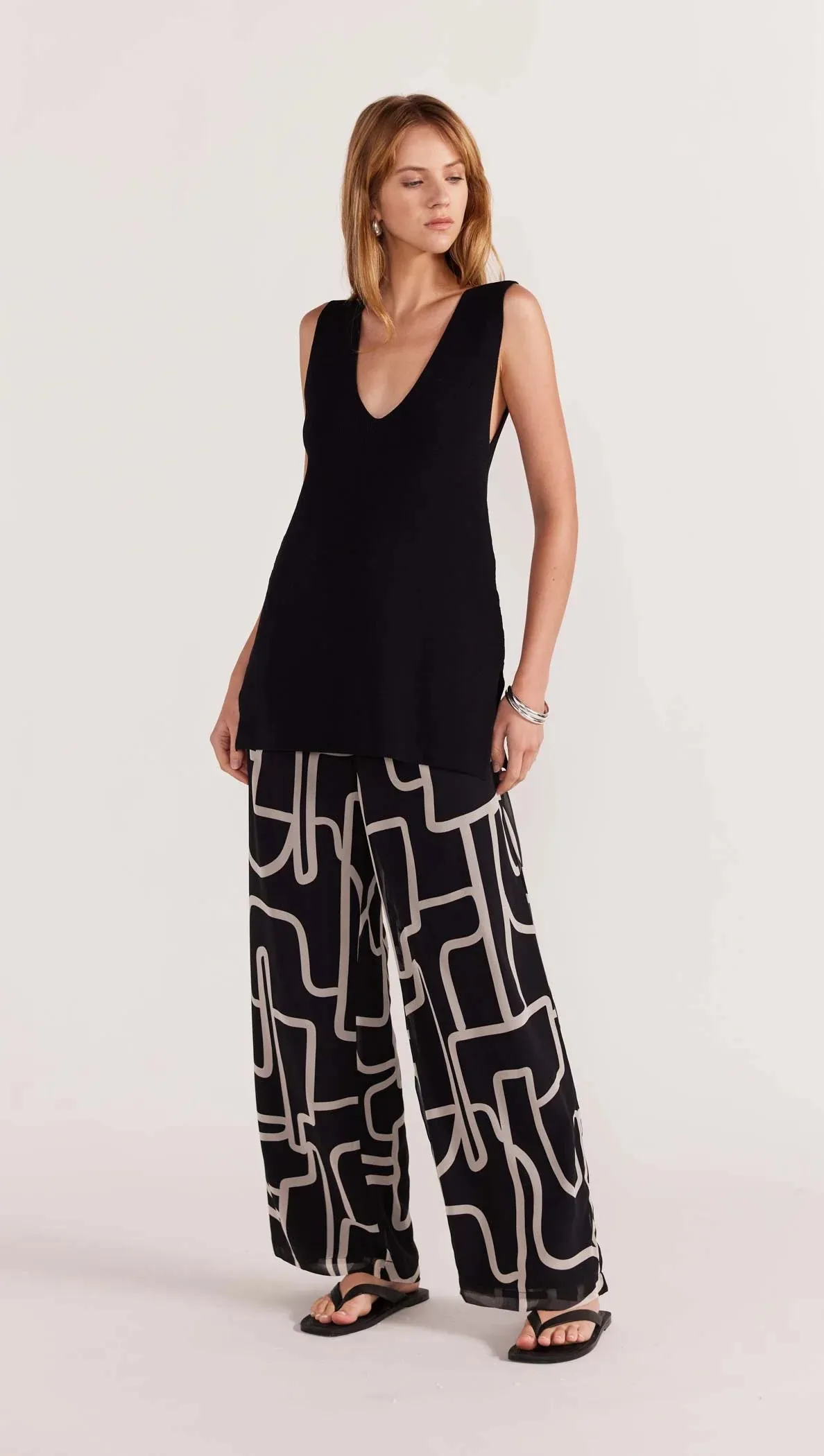 Vento Wide Leg Pant - Black/Cream