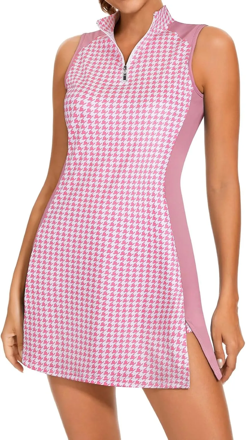 Viracy Tennis Dress Golf Dresses for Women with Shorts, Pockets Sleeveless Zip Up Stand Collar Lightweight Athletic Dress