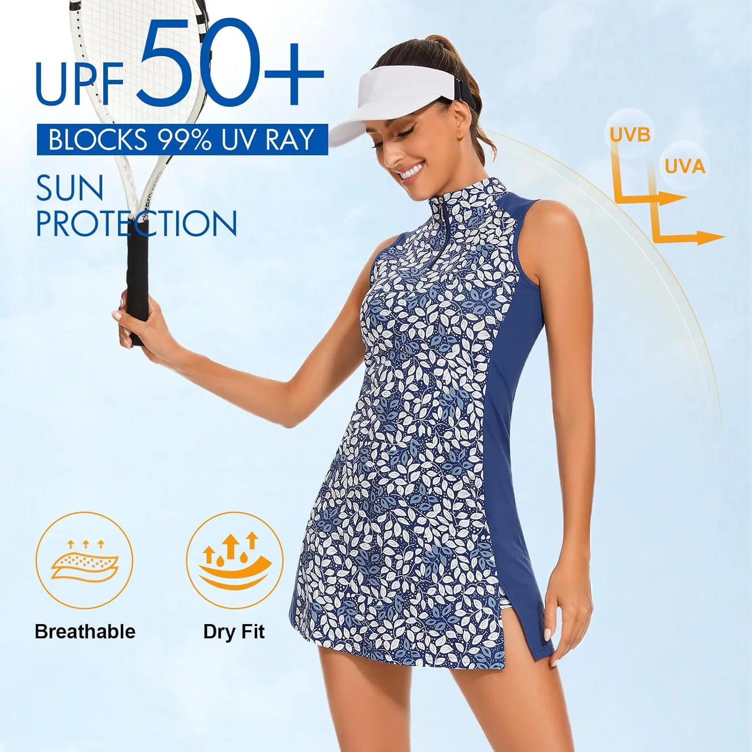 Viracy Tennis Dress Golf Dresses for Women with Shorts, Pockets Sleeveless Zip Up Stand Collar Lightweight Athletic Dress