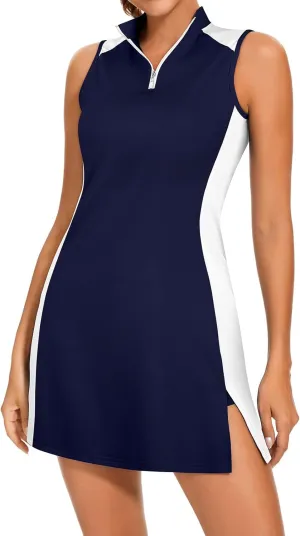 Viracy Tennis Dress Golf Dresses for Women with Shorts, Pockets Sleeveless Zip Up Stand Collar Lightweight Athletic Dress