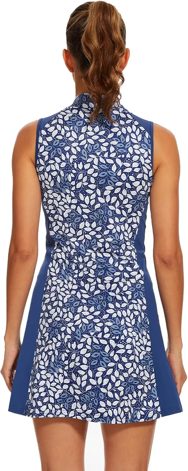 Viracy Tennis Dress Golf Dresses for Women with Shorts, Pockets Sleeveless Zip Up Stand Collar Lightweight Athletic Dress