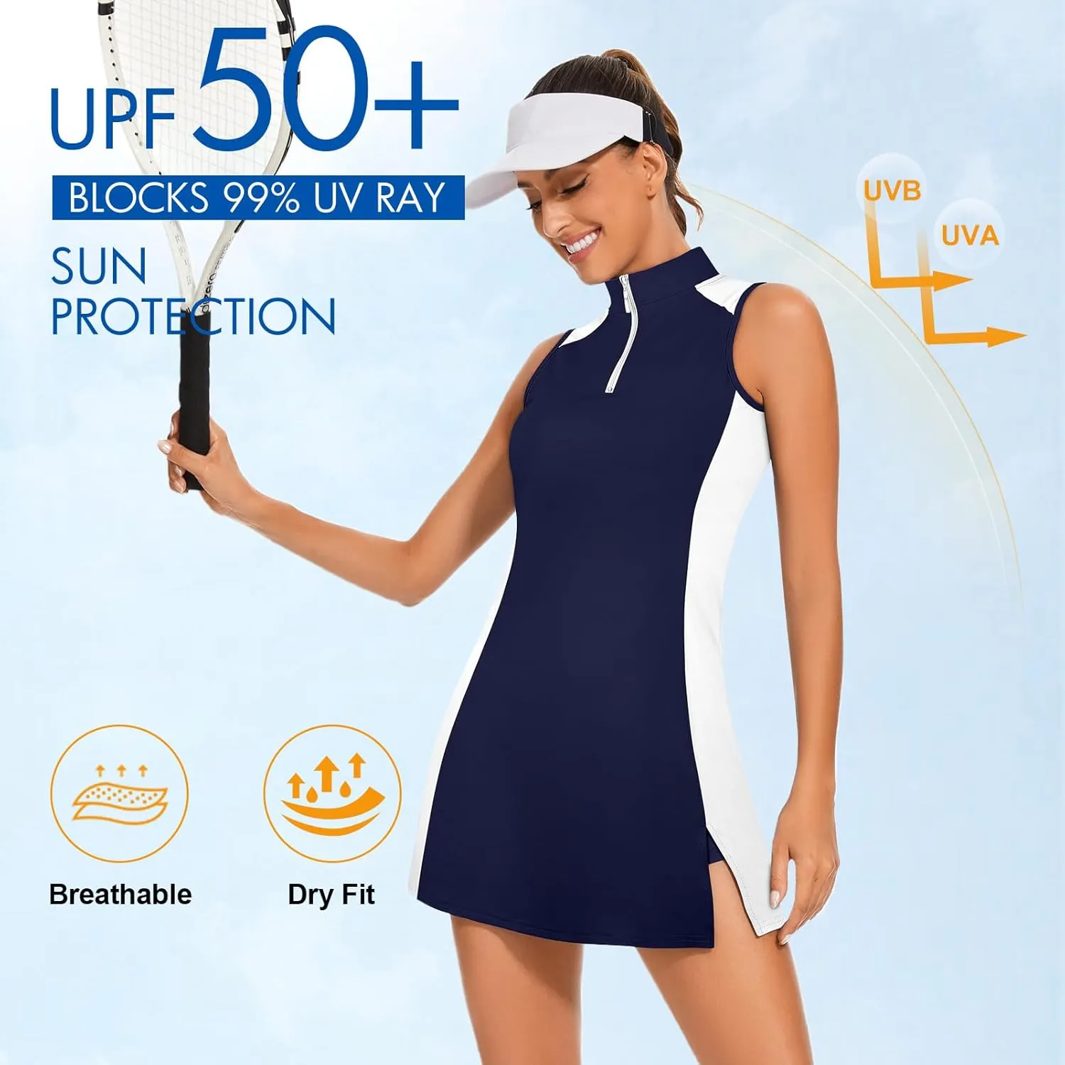 Viracy Tennis Dress Golf Dresses for Women with Shorts, Pockets Sleeveless Zip Up Stand Collar Lightweight Athletic Dress