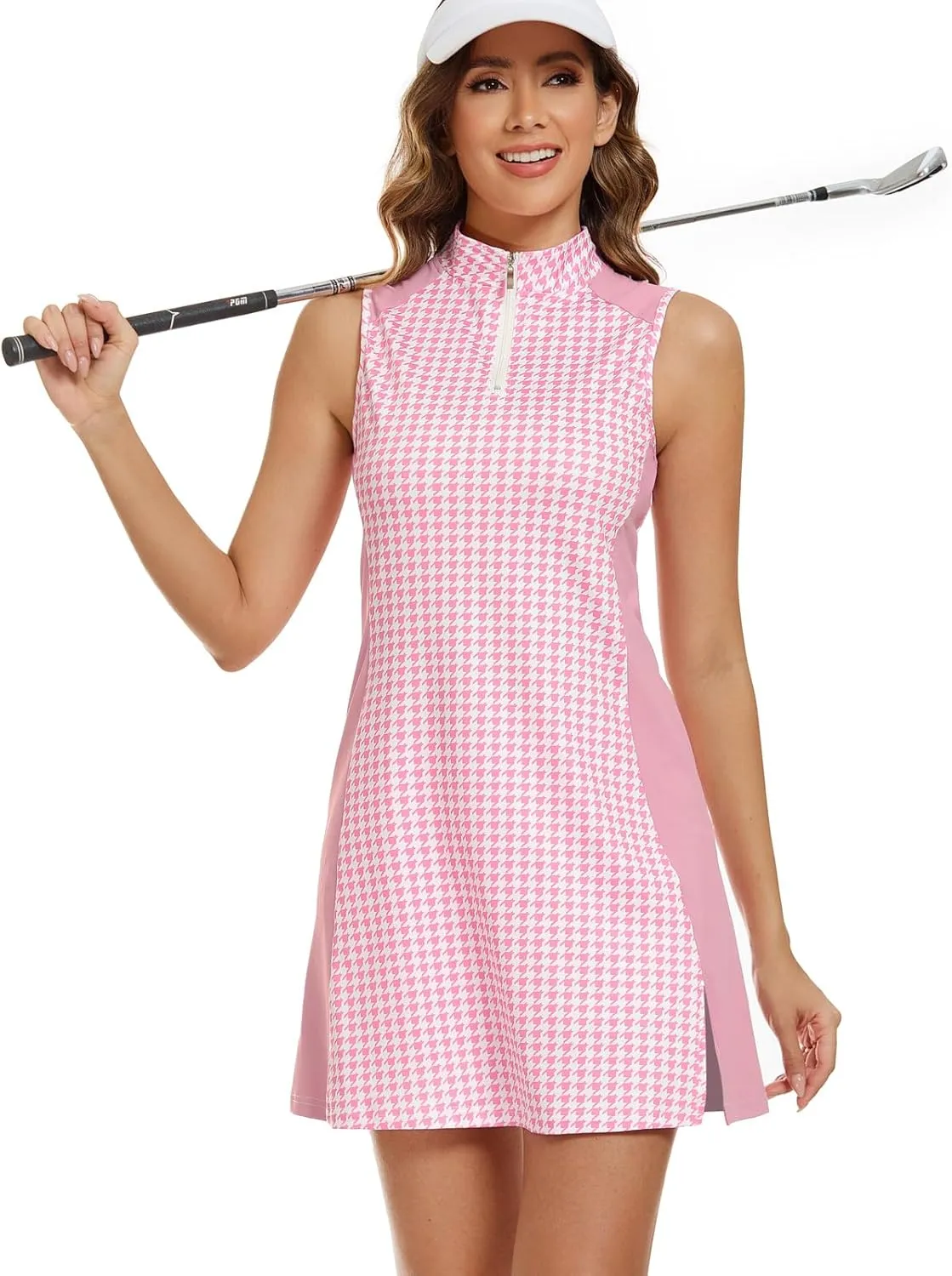 Viracy Tennis Dress Golf Dresses for Women with Shorts, Pockets Sleeveless Zip Up Stand Collar Lightweight Athletic Dress