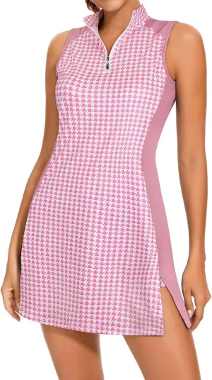 Viracy Tennis Dress Golf Dresses for Women with Shorts, Pockets Sleeveless Zip Up Stand Collar Lightweight Athletic Dress