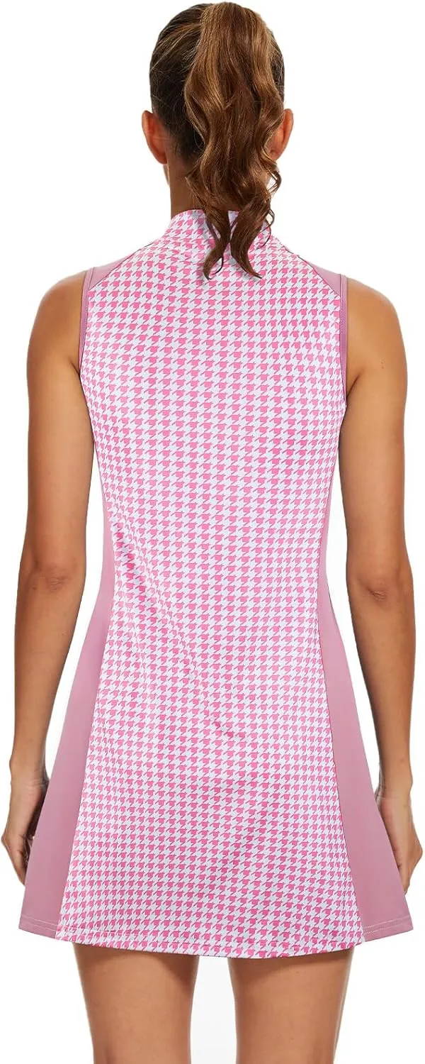 Viracy Tennis Dress Golf Dresses for Women with Shorts, Pockets Sleeveless Zip Up Stand Collar Lightweight Athletic Dress