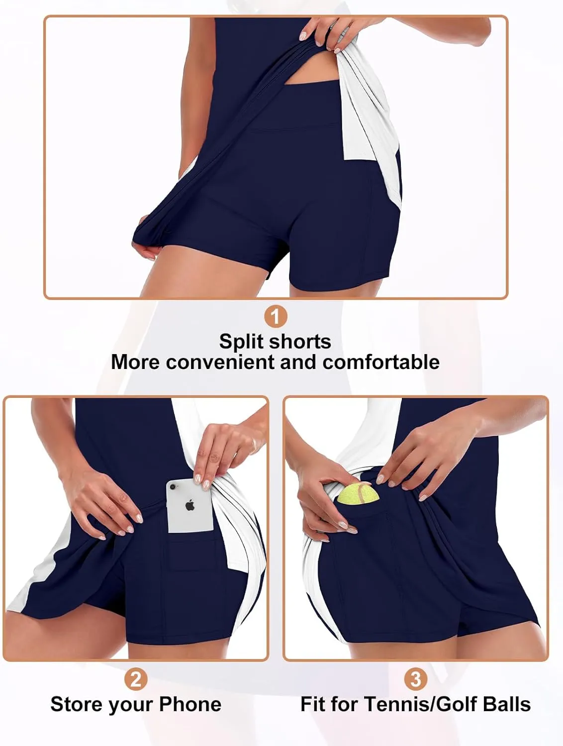 Viracy Tennis Dress Golf Dresses for Women with Shorts, Pockets Sleeveless Zip Up Stand Collar Lightweight Athletic Dress