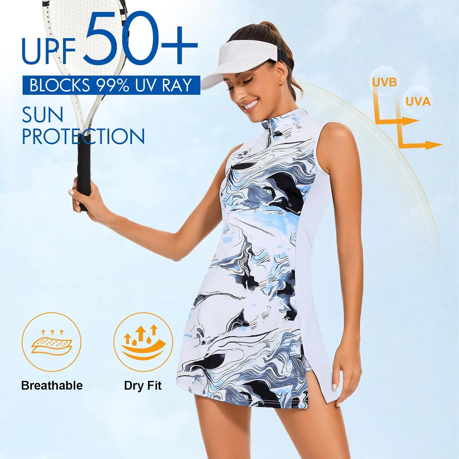 Viracy Tennis Dress Golf Dresses for Women with Shorts, Pockets Sleeveless Zip Up Stand Collar Lightweight Athletic Dress