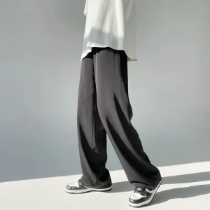 Wiaofellas  -  Men's drop ice silk pants summer thin Korean version casual mopping pants loose straight wide-leg pants black white grey blue