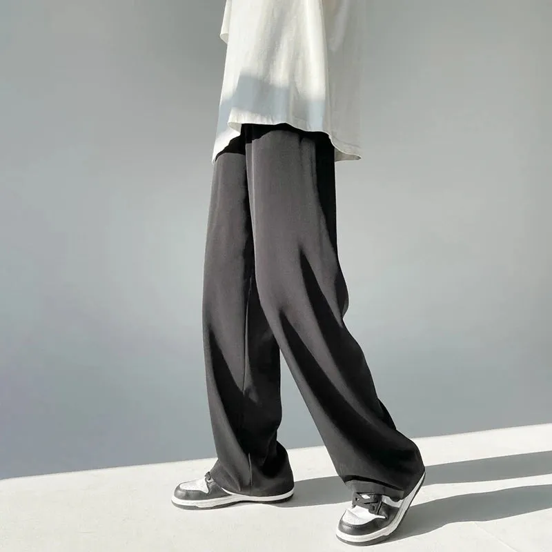 Wiaofellas  -  Men's drop ice silk pants summer thin Korean version casual mopping pants loose straight wide-leg pants black white grey blue