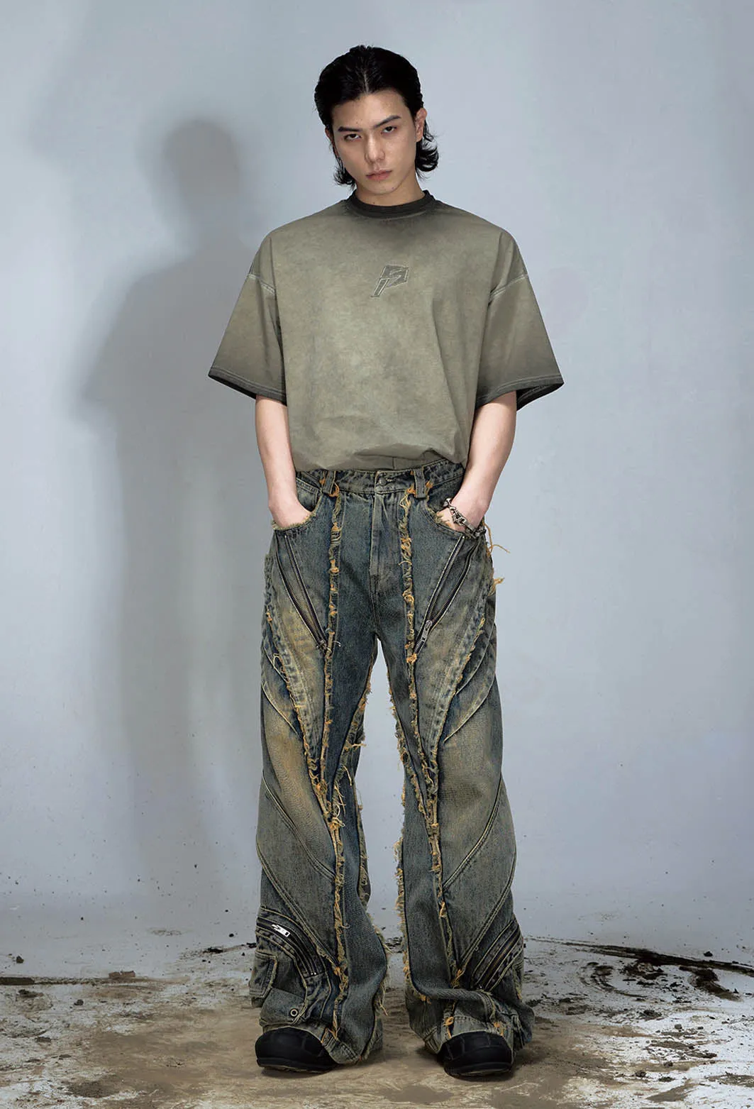 Wide-leg denim pants