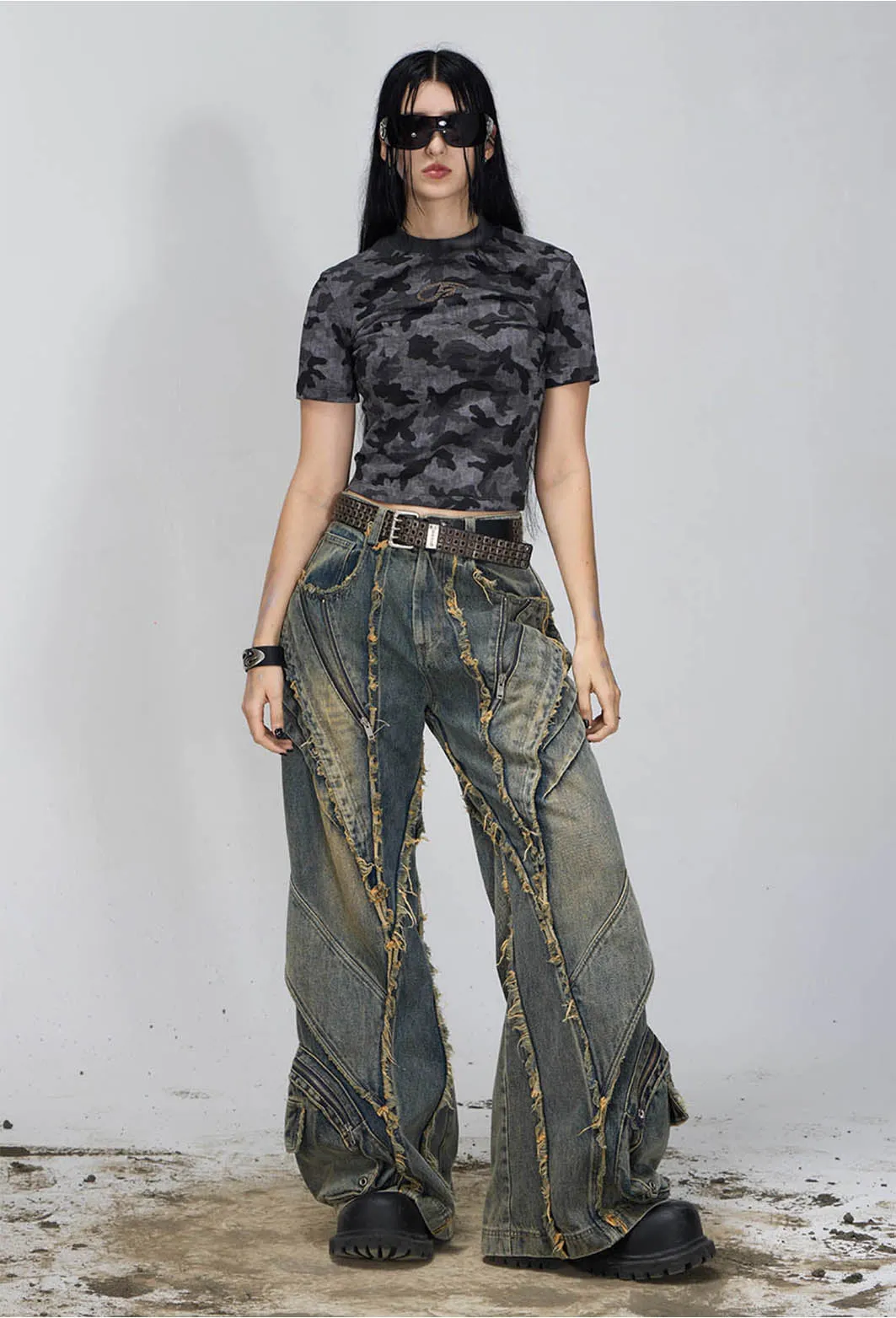 Wide-leg denim pants