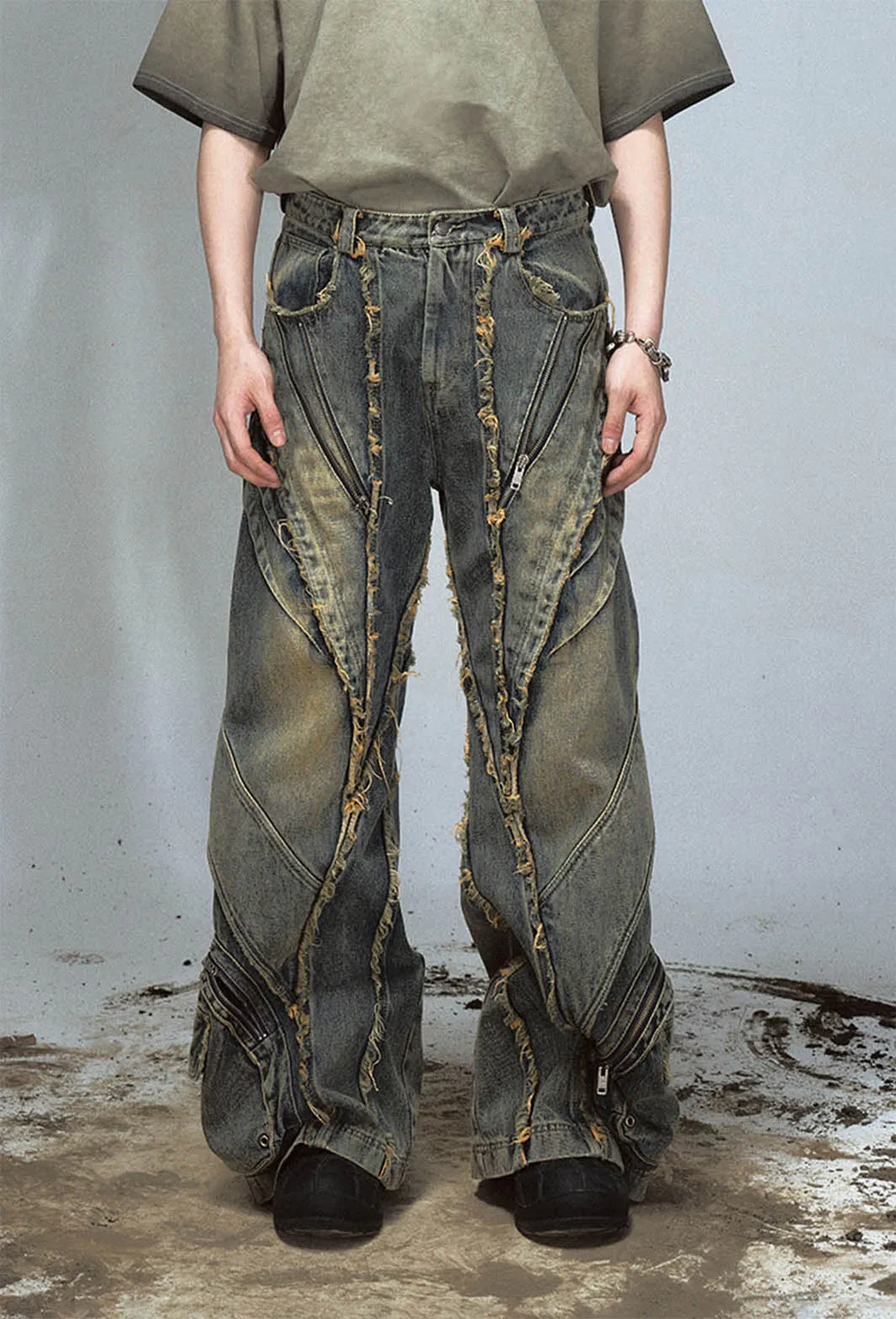 Wide-leg denim pants