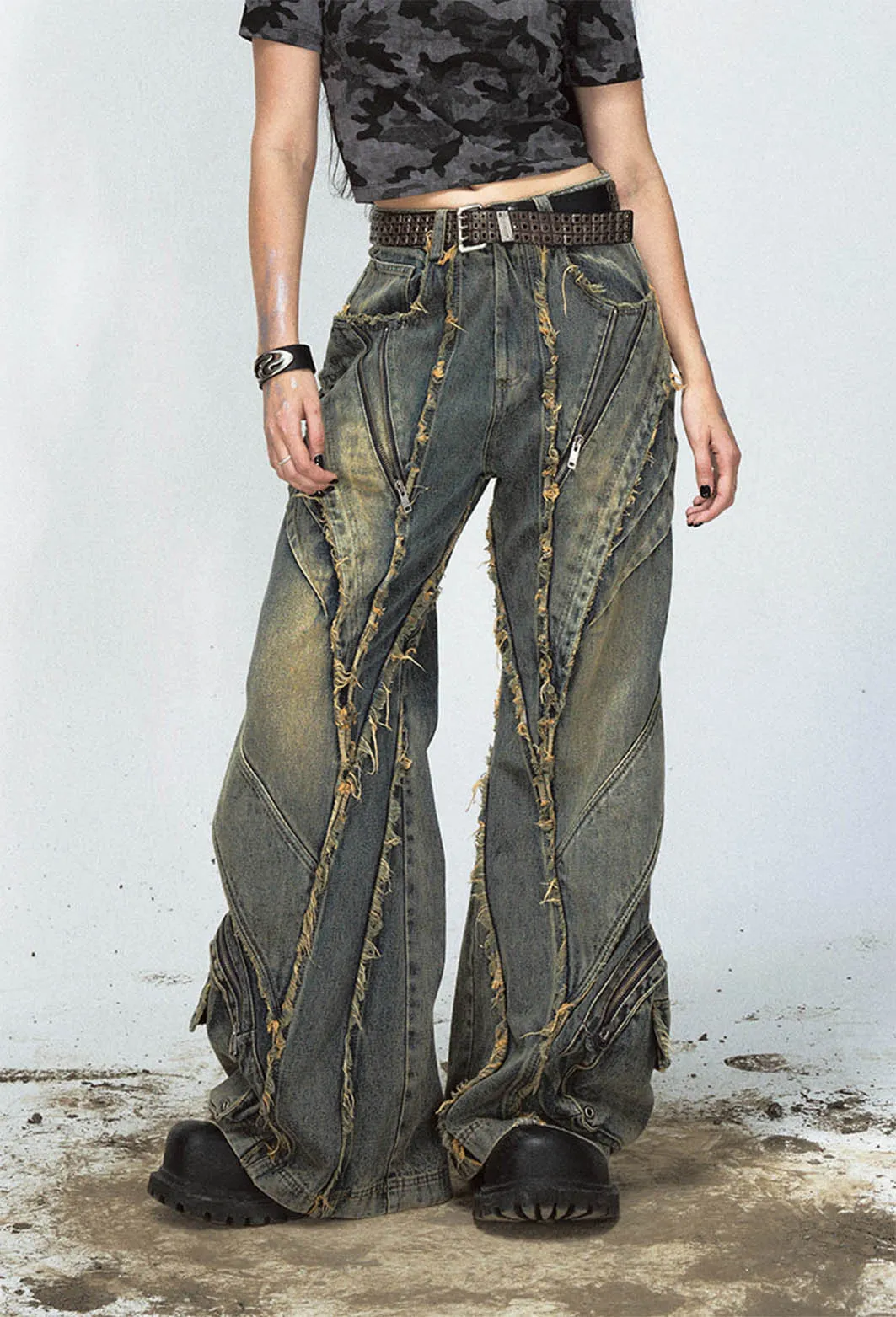 Wide-leg denim pants