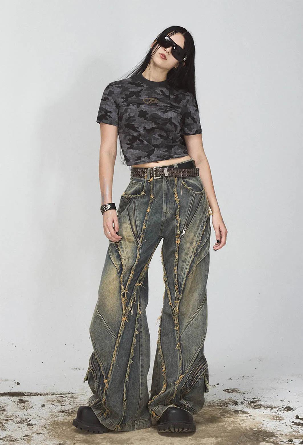 Wide-leg denim pants