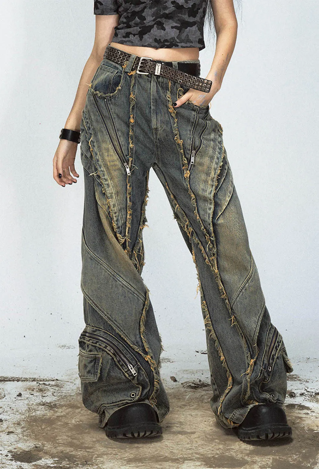 Wide-leg denim pants