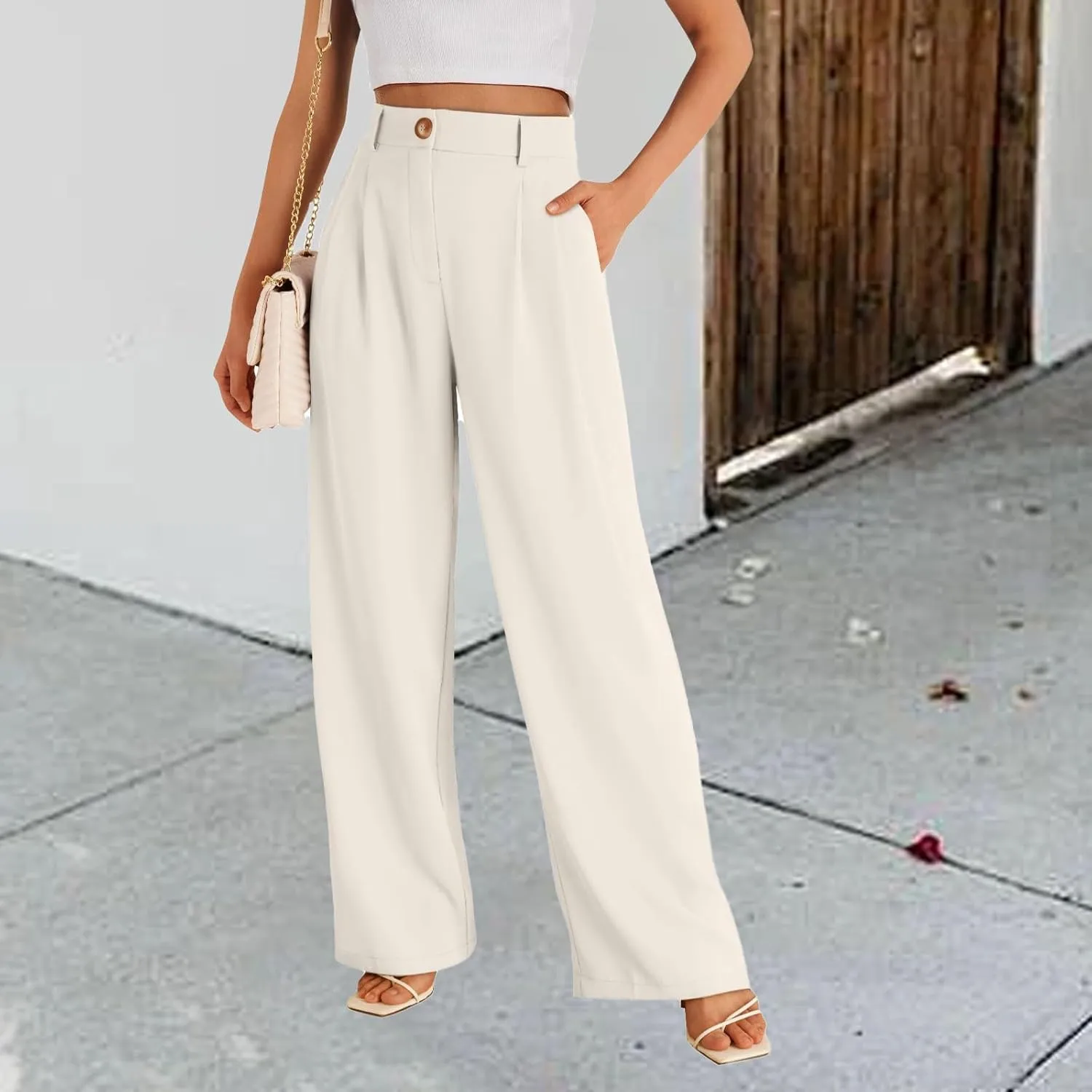 Wide Leg Dress Pants for Women High Waisted Lounge Pant Business Casual Trousers Flowy Palazzo Pants with Pocket