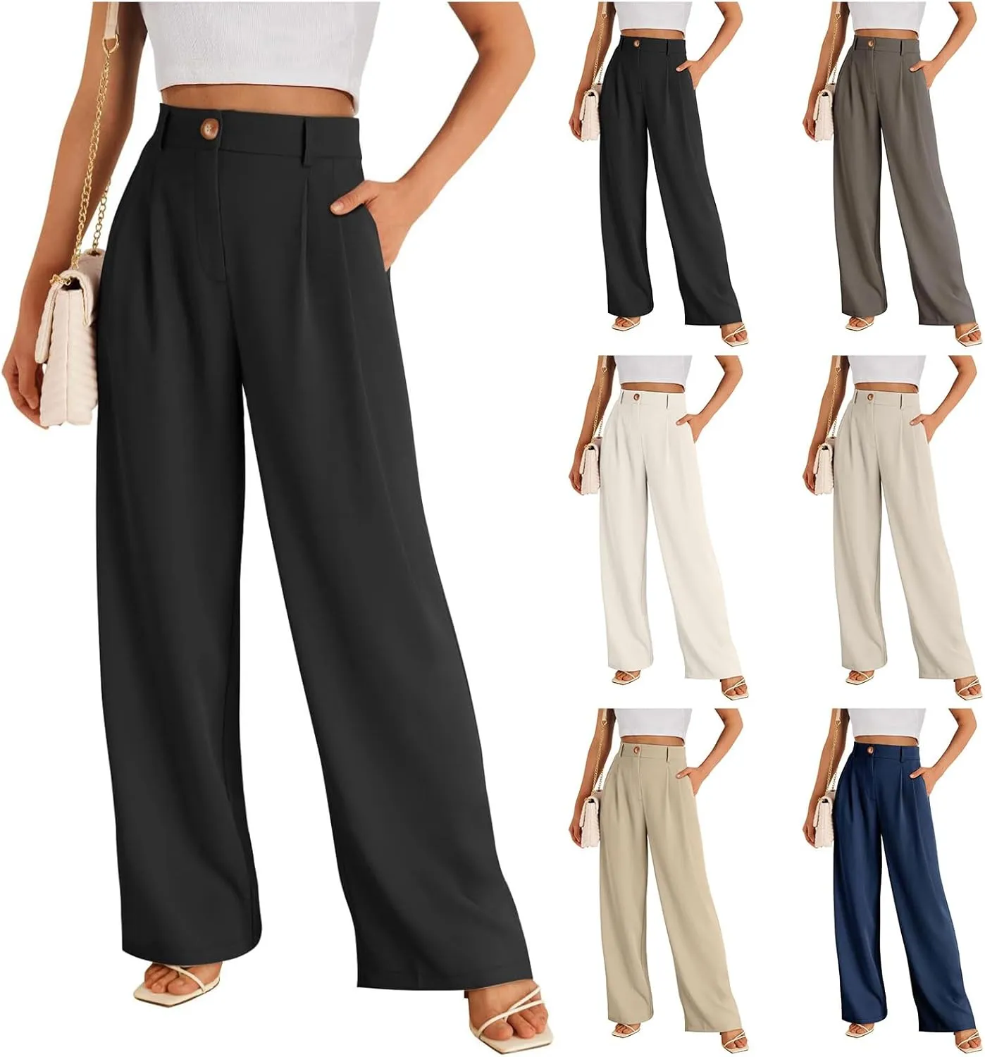 Wide Leg Dress Pants for Women High Waisted Lounge Pant Business Casual Trousers Flowy Palazzo Pants with Pocket