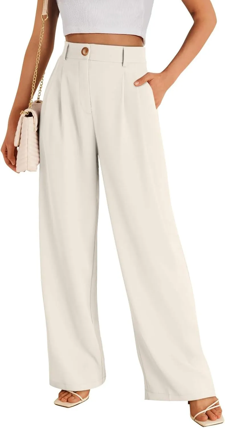 Wide Leg Dress Pants for Women High Waisted Lounge Pant Business Casual Trousers Flowy Palazzo Pants with Pocket