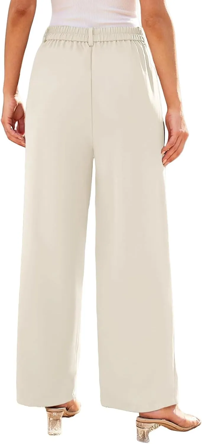 Wide Leg Dress Pants for Women High Waisted Lounge Pant Business Casual Trousers Flowy Palazzo Pants with Pocket