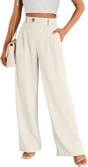 Wide Leg Dress Pants for Women High Waisted Lounge Pant Business Casual Trousers Flowy Palazzo Pants with Pocket