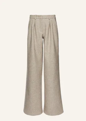 Wide-leg tailored wool pants in beige