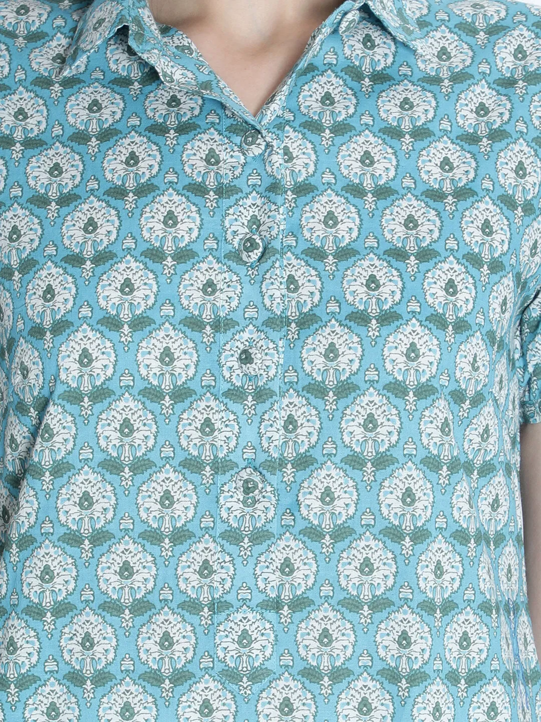 Women Blue Printed Dress