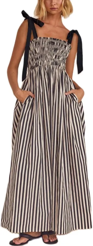 Women Boho Tie Shoulder Floral Maxi Dress Cute Smocked Flowy Long Dress Elegant Print Summer Vocation Tiered Sundress