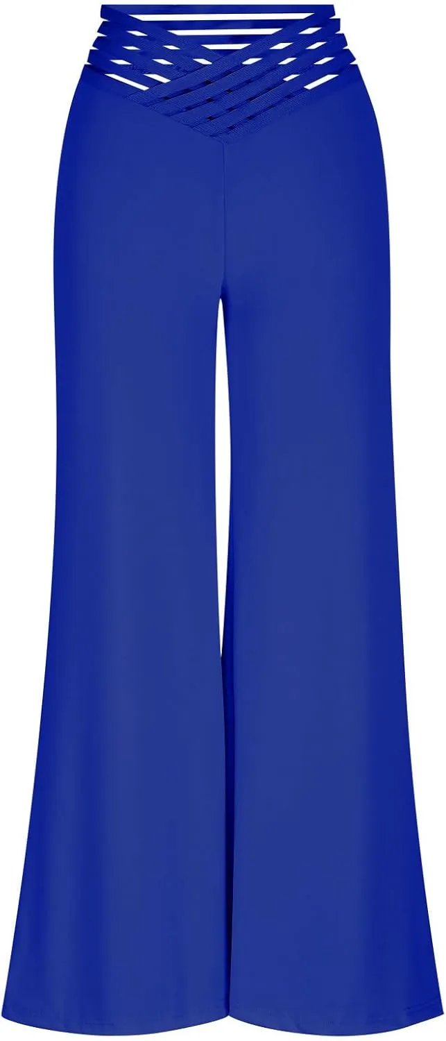 Women Sexy Hollow Out Waist Pants Wide Leg Hide Belly Slacks Stylish Solid Color Loose Fit Trousers 2025
