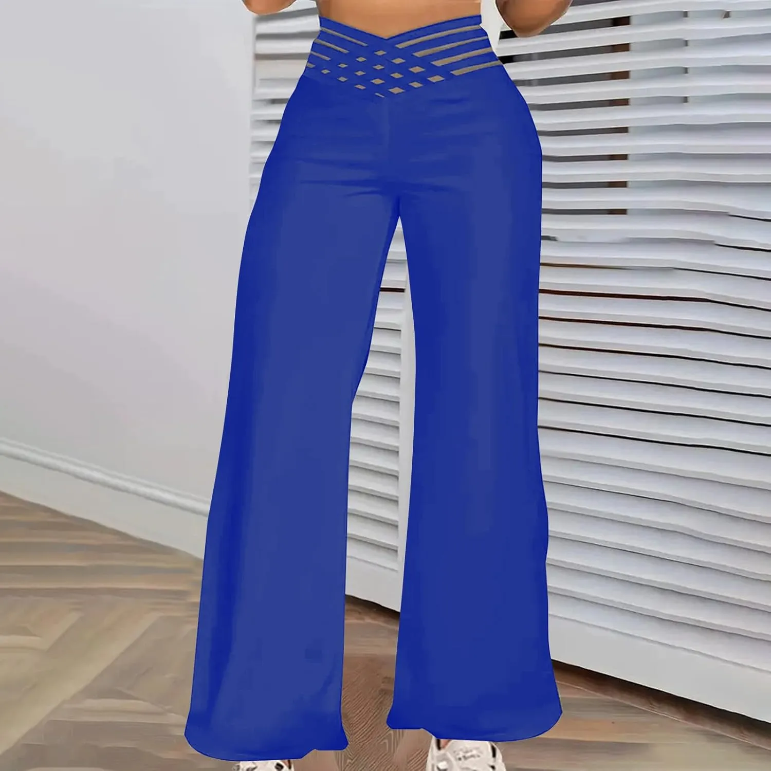 Women Sexy Hollow Out Waist Pants Wide Leg Hide Belly Slacks Stylish Solid Color Loose Fit Trousers 2025