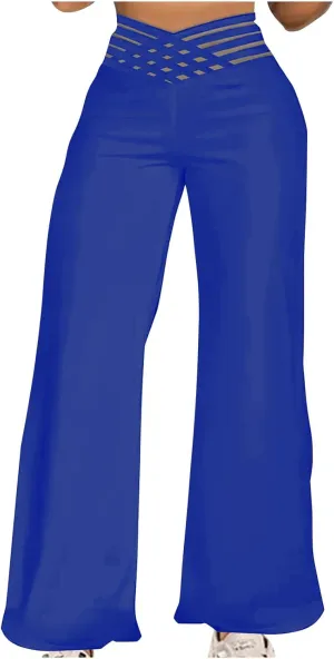 Women Sexy Hollow Out Waist Pants Wide Leg Hide Belly Slacks Stylish Solid Color Loose Fit Trousers 2025