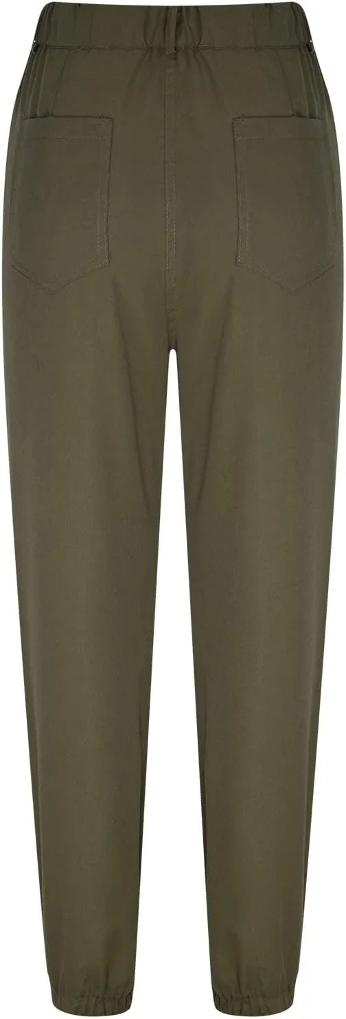 Womens Dressy Casual Slim Fit Tapered Cargo Pants Skinny High Waist Lightweight Pull On Pants with Pockets for Work