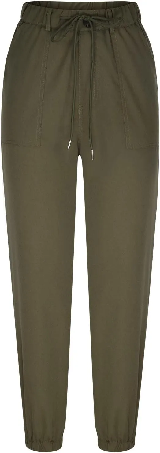 Womens Dressy Casual Slim Fit Tapered Cargo Pants Skinny High Waist Lightweight Pull On Pants with Pockets for Work