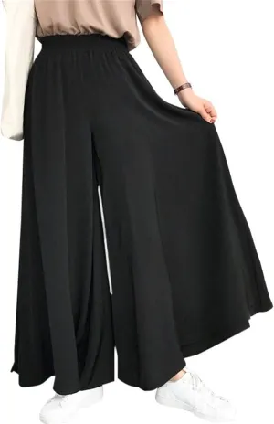 Women's Loose Fit Large Size Elastic Waist Wide Leg Big Hem Beach Casual Dressy Fashion Pants