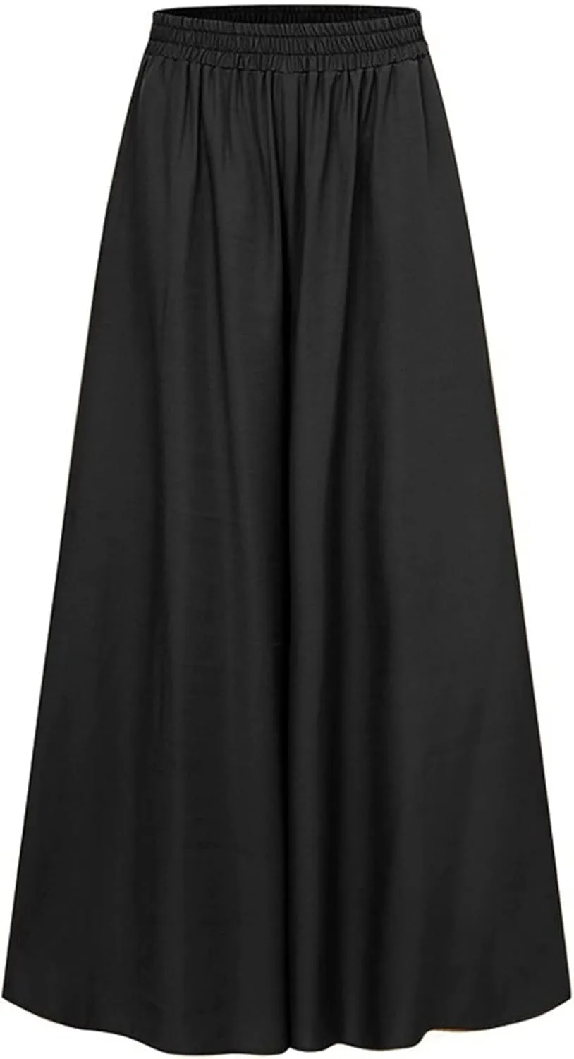 Women's Loose Fit Large Size Elastic Waist Wide Leg Big Hem Beach Casual Dressy Fashion Pants