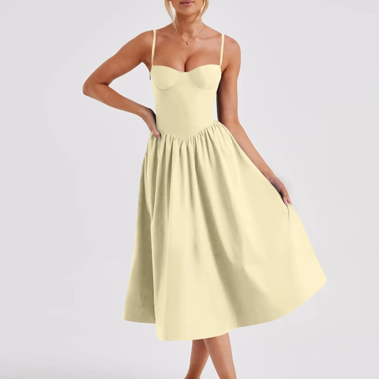 Women's Summer Corset Midi Dress 2025 Summer Spaghetti Strap Low Cut Bust Dress Beach Party Maxi Dresses